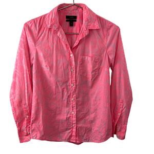 J. Crew Hot Pink Tropical Boy Shirt Top A6360 Floral Neon Button-Up Cotton 00
